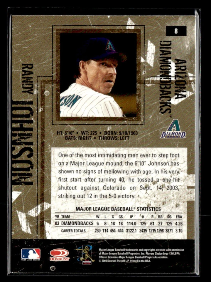 2004 Donruss Leather & Lumber #8 Randy Johnson Card Arizona Diamondbacks - Image 2 of 2