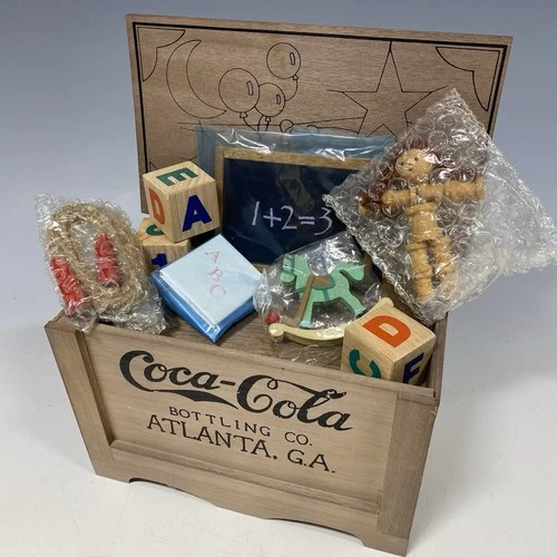 VTG Mint Advertising Coca Cola Wooden Dollhouse Small Toy Box w/ Toys Atlanta Ga