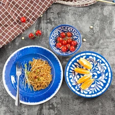 Melamine Dinnerware Set - 12 Pcs Dinner Dishes Set for 4, Plates and Bowls Set f