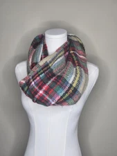 Infinity Scarf Tartan Plaid Hidden Zipper Pocket Neck Warmer Red Green