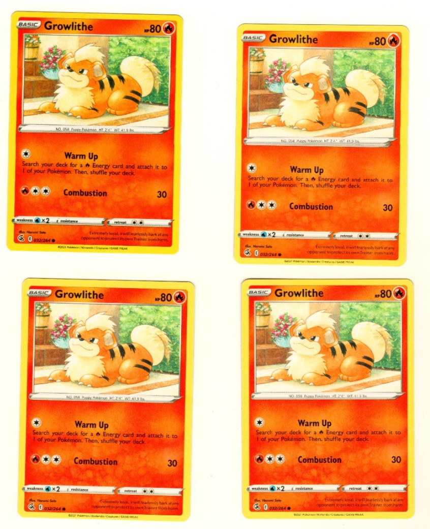 Set Of 4 Growlithe 32/264 Common Pokemon Trading Card Playset