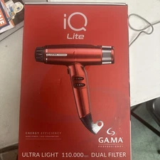 IQ LITE Hair Dryer by GaMa Italy, 110K RPM Brushless Motor, Oxy-Active, Red
