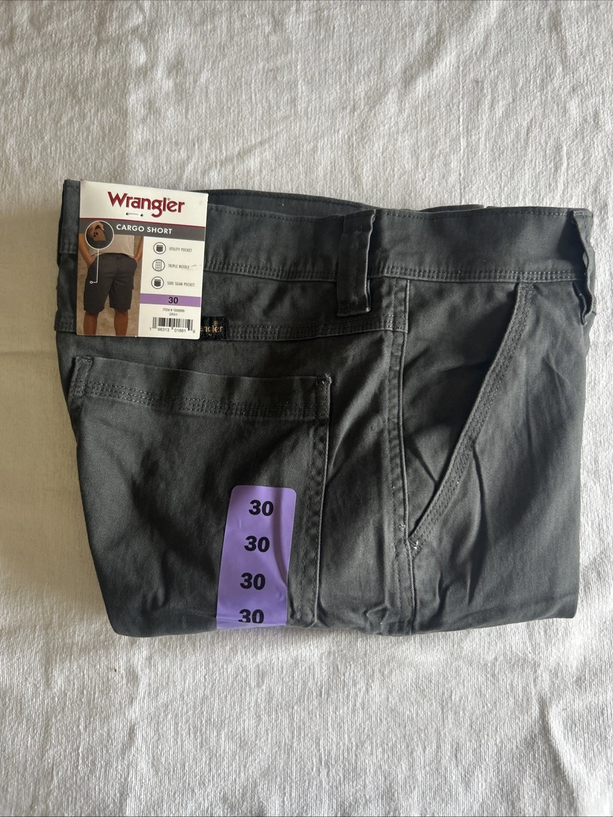 Wrangler Cargo Shorts Men 30x10Relaxed Fit Cotton Gray Outdoors Trail Casual NEW