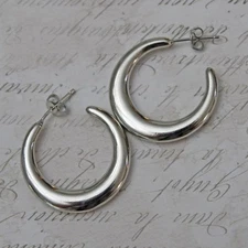 New 925 Silver Post Hoop Earrings 1 Inch In Diameter E38