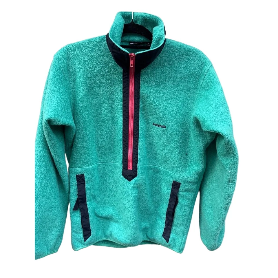 Pulôver de lã Patagonia Synchilla Snap-T pequeno turquesa vintage feito nos EUA - Imagem 2 de 4
