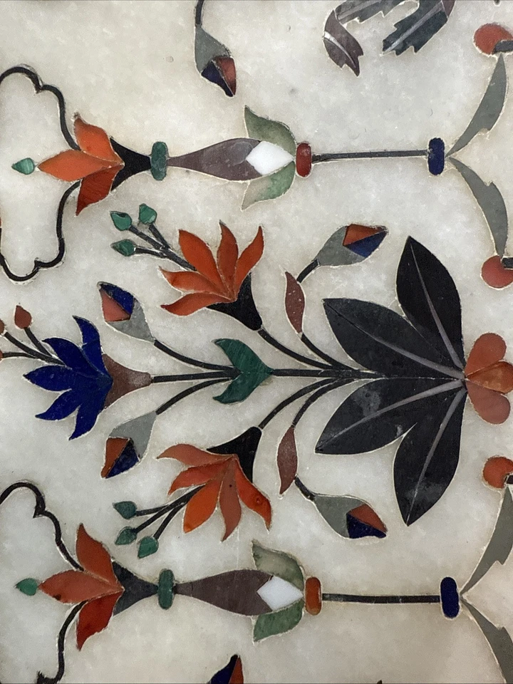 "Bandeja de servir de mármol blanco 12""x8 sello floral del gobierno hallazgo muy raro" Foto 3 de 4