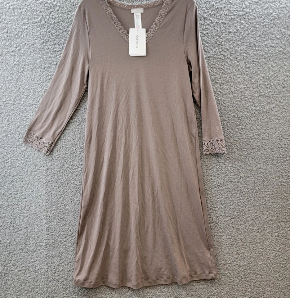 Hanro Moments 蕾丝边睡衣女式 XS/2-4 石洗 V 领四分之一袖 — 第 2/4 张图片