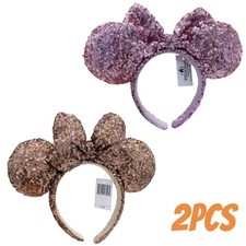 Disney Brown Sequins Pink Sequins Minnie Mouse Bow limited Ribbon Headband 2PCS