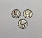Lot of 3 Mercury Dimes 1935 1936 1937 EF condition
