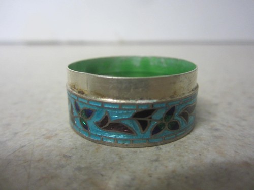 VINTAGE CLOISONNE FINISH STERLING SILVER PILL RING BOX PEACOCK - Picture 6 of 12