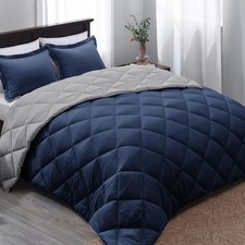 Comforter Set - Navy Blue Comforter Set Size, Reversible Queen 03 - Navy/Grey