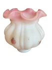 VTG Fenton Satin Glass Romantic Country "Berries & Blossoms" Ruffled Melon Vase