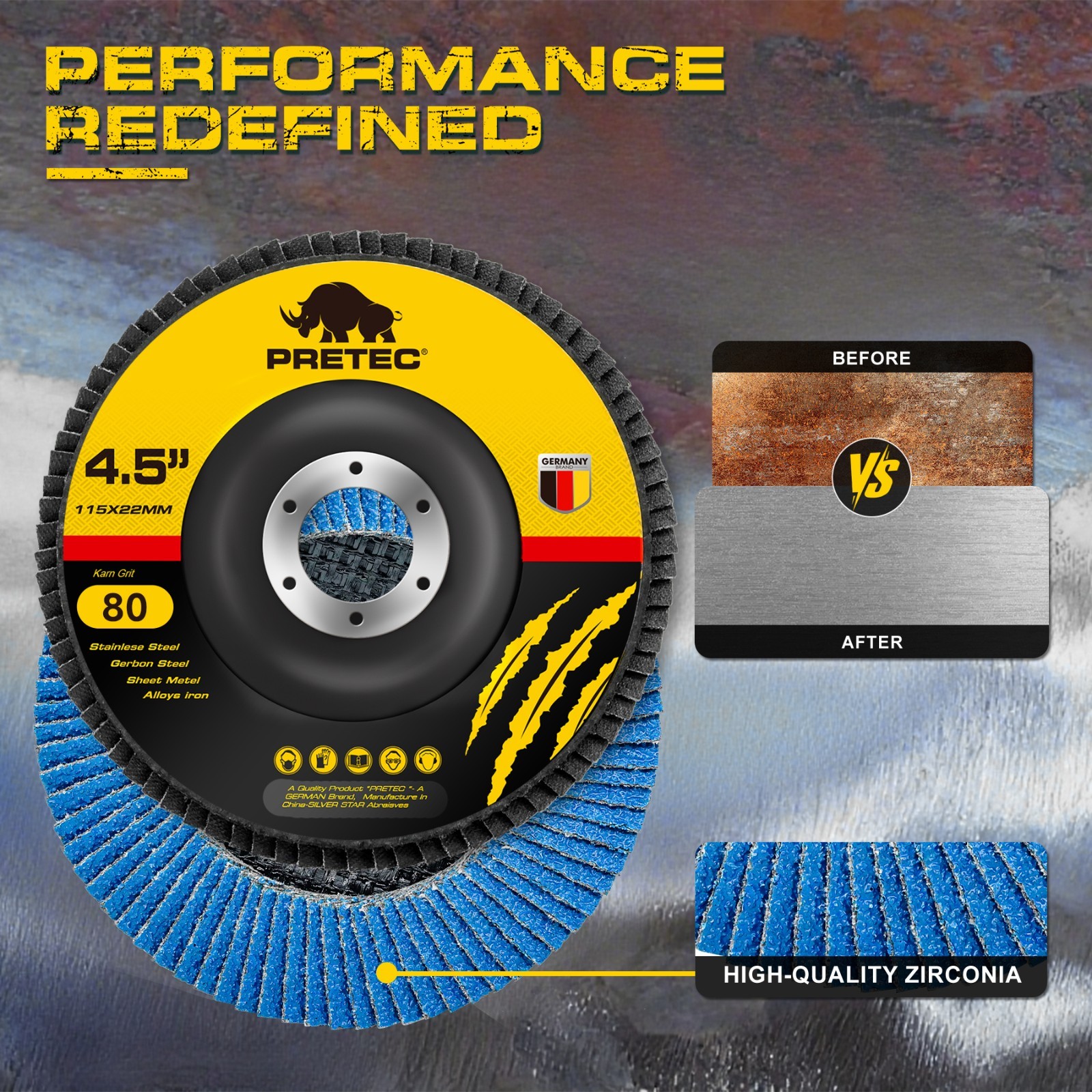 4-1/2" Zirconia Flap Discs 40/60/80/120 Grit Grinding Wheels for Angle Grinder - Thumbnail 5