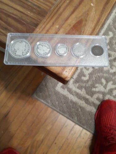 Barber Type Set, 1907 Ha 1909 Quarter, 1908 Dime, 1898V-Nickel And 1890 Indian