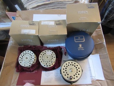 RARE UNUSED HARDY BOUGLE CENTENARY MKV TROUT FLY FISHING REEL 3.5'' 2 SPOOLS ETC