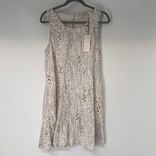NWT Rachel Zoe Linen Shift Mini Dress Womens L White Floral Pockets Sleeveless