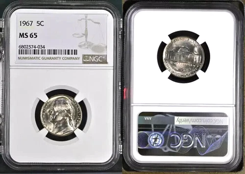 1967 JEFFERSON NICKEL 5 CENTS NGC MS65 UNC BU DETAILED COIN #AA