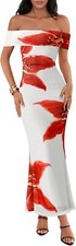 Women��s Summer Off Shoulder Floral Maxi Dress Casual Beach Wedding Guest Outfit