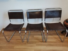 Drei Thonet S33 Freischwinger Bauhaus Klassiker Stuhl Kernleder Braun Mart Stam 