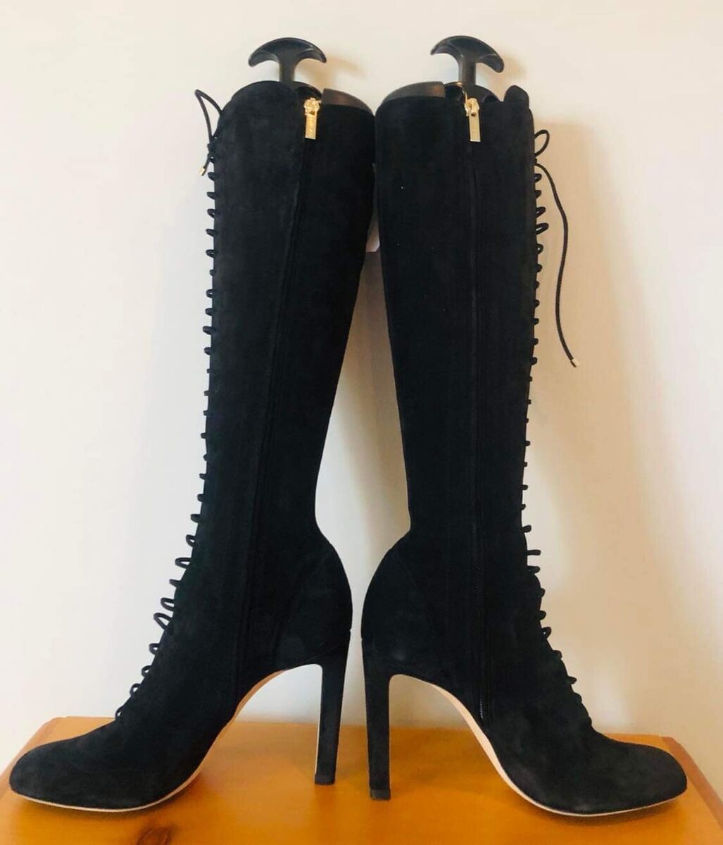 Jimmy Choo Desire Knee High Black Suede Lace Up Boots Jimmy Choo Desire Knee High Black Suede Lace Up Boots