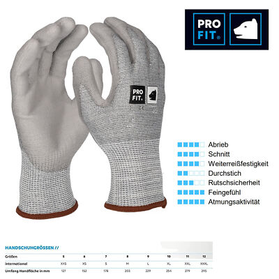 PRO FIT PU-Schnittschutzhandschuh 9904, Level D, mit HPPE-Glas-Faser, grau, Cut 