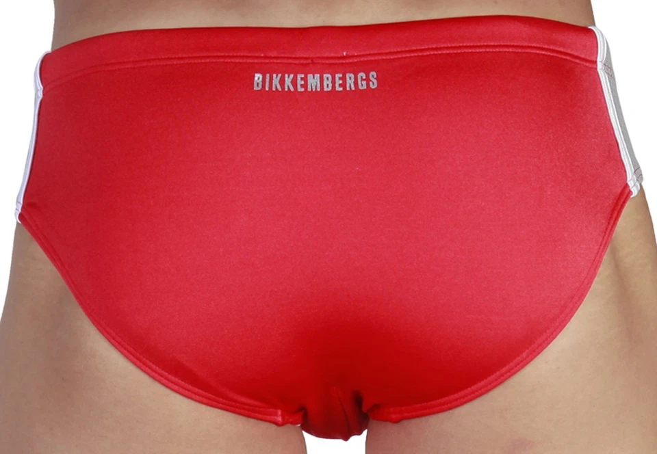 BIKKEMBERGS '25' Men's Swim / Bathing Briefs Bikini Suit S Red/Gray/White *NWT* - Image 3 of 4