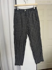 VTG Karen Scott Pants Petites 6P Black White Plaid High Waisted Pockets Cotton
