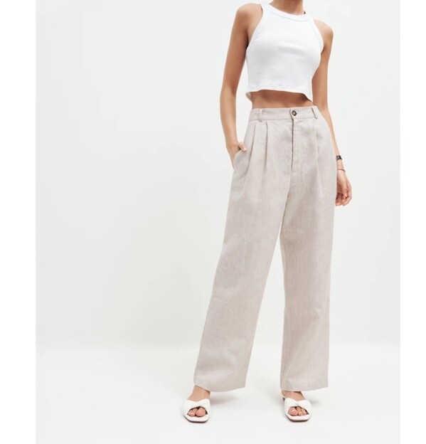 NWT* Reformation Mason Cropped Linen Pant in Oatmeal, Size 8 | eBay display picture 1