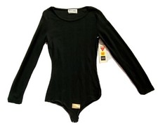 VTG NOS WOMENS BODYSUIT BLACK LONGSLEEVES SNAP CLOSURE MEDIUM