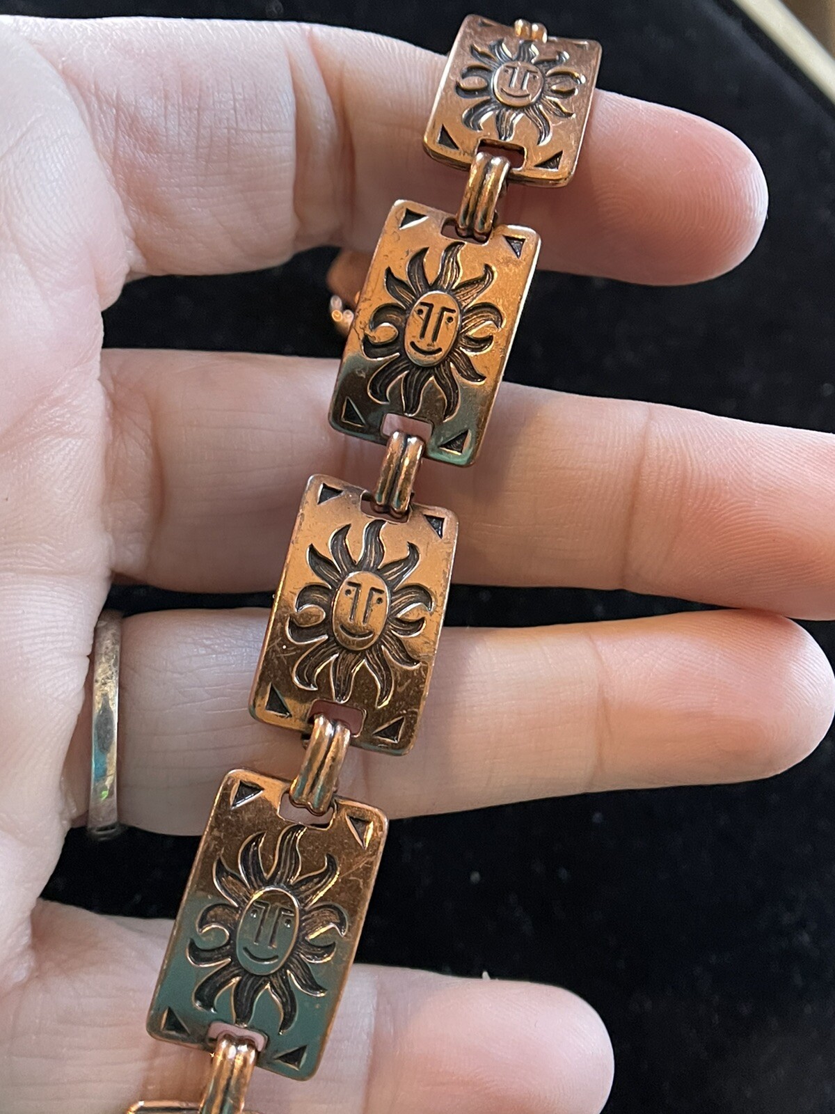 vintage Copper Rectangular Link Panel Bracelet Wi… - image 3