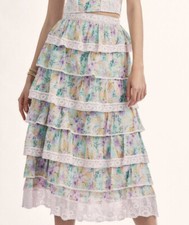 LoveShackFancy Borneo Whimsical Tiered Lace Trims CottageCore Midi Skirt 4