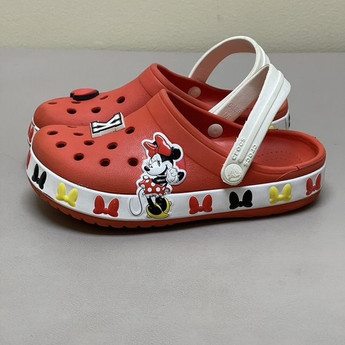 Crocs Disney Minnie Mouse Clogs Girls Size C13 Red Sandals Slip On Shoes Charms - Picture 2 of 13