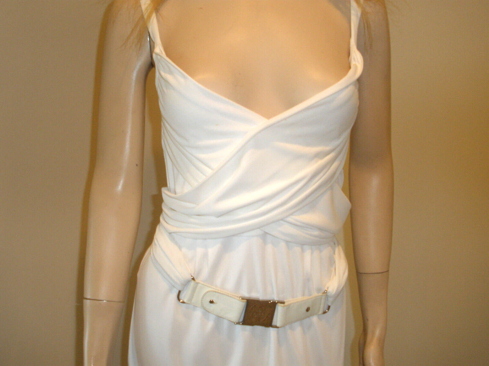 SUPERBE RARE ROBE VINTAGE GUCCI SEXY EN JERSEY BLANC, CEINTURE LOGO, TAILLE 42/6/8 4