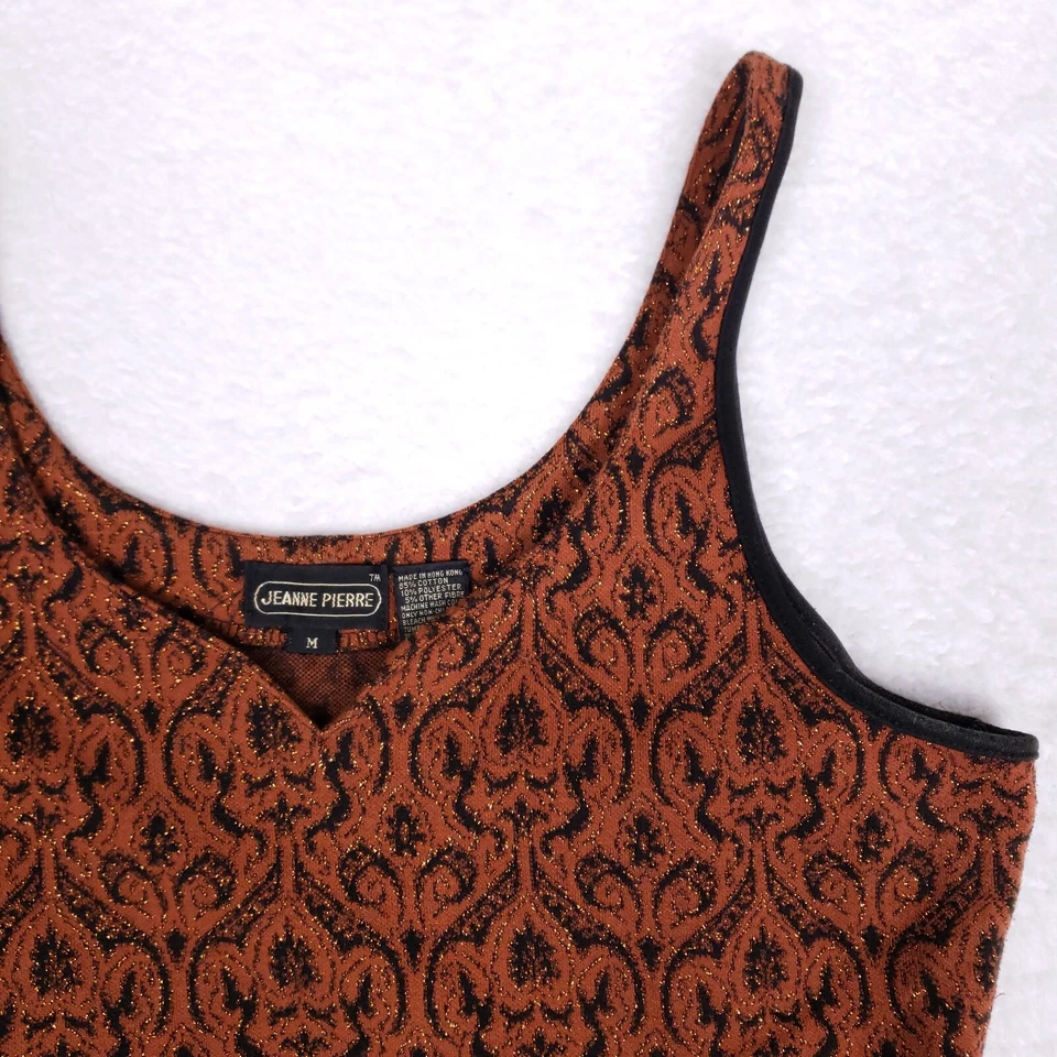 Camiseta sin mangas vintage Jeanne Pierre metálica tejida damasco estilo Y2K M boho chic años 90 Foto 2 de 4