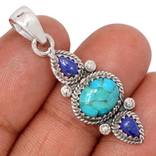 Southwest - Composite Kingman Blue Mohave Turquoise 925 Silver Pendant CP72603
