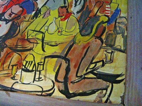 ORIGINAL PAINTING Francois "CAFE TABAC" IMPRESSIONIST MODERNIST 1951 GOUACHE - Picture 7 of 9