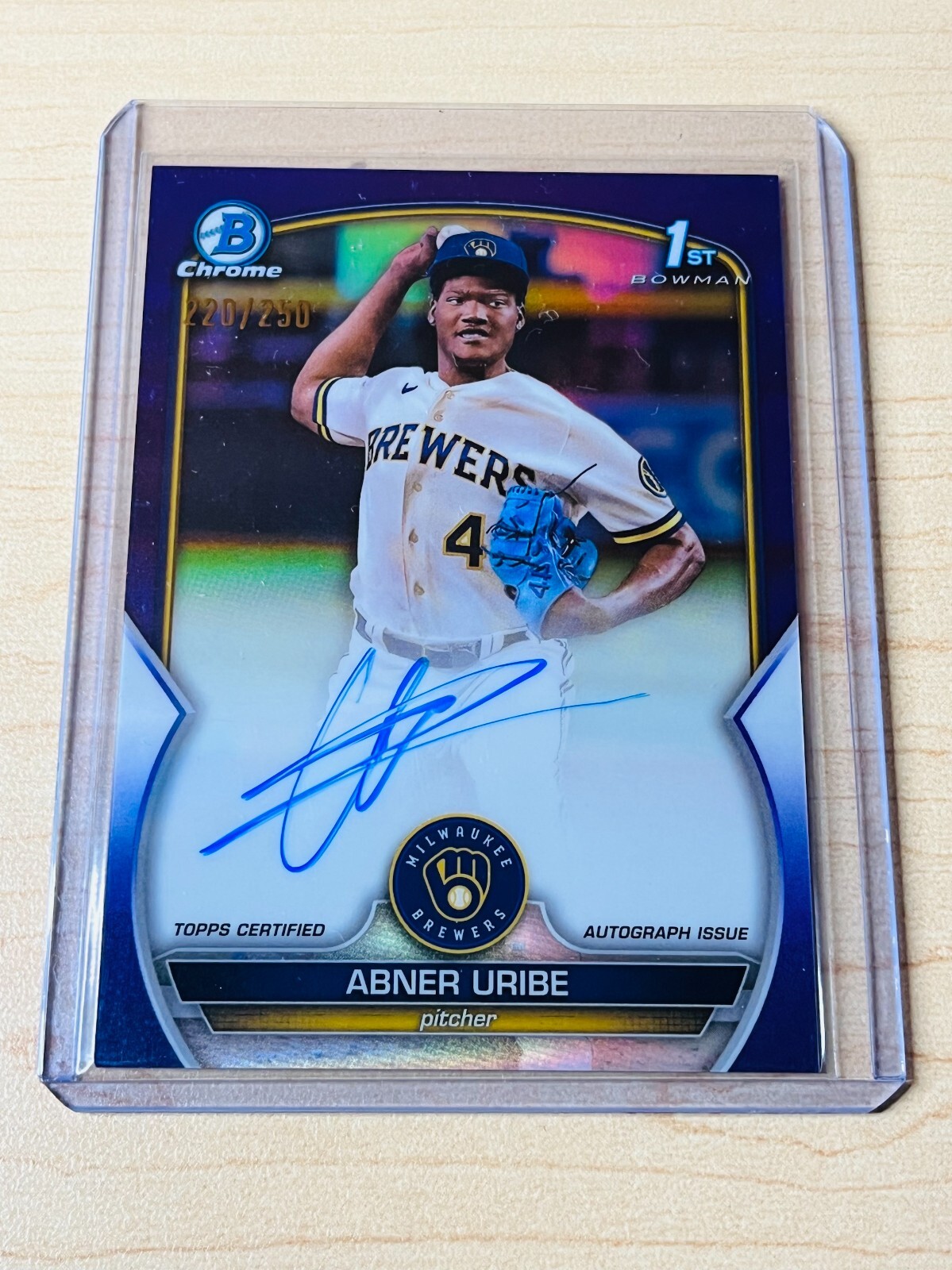 2023 Abner Uribe Bowman Chrome #CPA-AU 1st On-Card Purple Refractor Auto 220/250