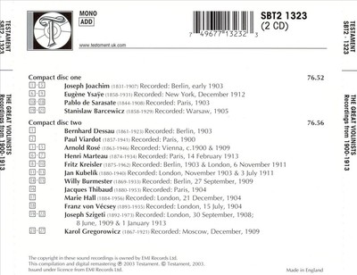 VARIOUS ARTISTS GREAT VIOLINISTS: RECORDINGS FROM 1900-1913 NEW CD
