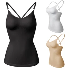 Women's Built-in Bra Tummy Control Shaper Vest Cami Spaghetti Tank Top Camisoles