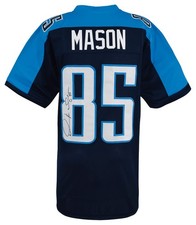 Derrick Mason (TITANS) Signed Blue Custom Football Jersey - (SCHWARTZ COA)