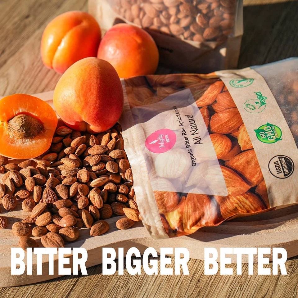 Núcleos de albaricoque amargo orgánico Mighty USDA (1 LB) 16 OZ Foto 3 de 4