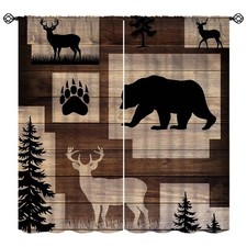 Rustic Farmhouse Cabin Curtains, Bear Deer Forest Window Treatment for Living...