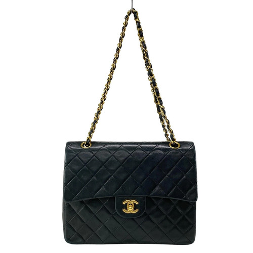 Echte Chanel Double Flap Matelasse - schwarze Lammleder Schultertasche goldene Hardware