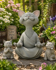12" Happy Cat Buddha Statue Zen Meditation Garden Decor Indoor Outdoor — photo 3