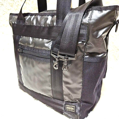 PORTER HEAT 2-Way Square Shoulder Tote Bag Black Nylon Japan Yoshida Co....