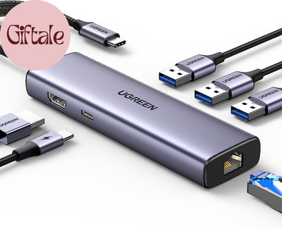 Revodok 6 in 1 USB C Hub Gigabit Ethernet Adapter with 4K HDMI, 100W PD Charging