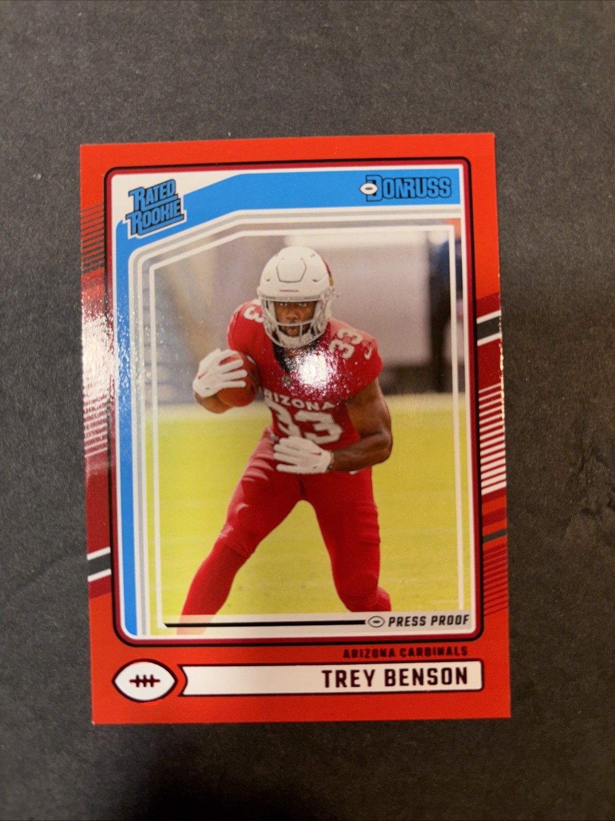 2024 Donruss #326 Trey Benson Rated Rookie Red Press Proof Arizona Cardinals