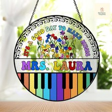 Personalized Music Piano Teacher Suncatcher Custom Name Stained Glass Gift