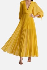 Alice + Olivia Nya Pleated V-neck Maxi Day Dress Size 4