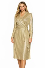 Adrianna Papell $189 Stretch Metallic Mock Wrap Tuxedo Dress Sz4 New NWT